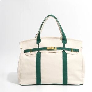 Boatkin Canvas Boat Tote – Green Trim Includes Free Lock & Makeup Pouch